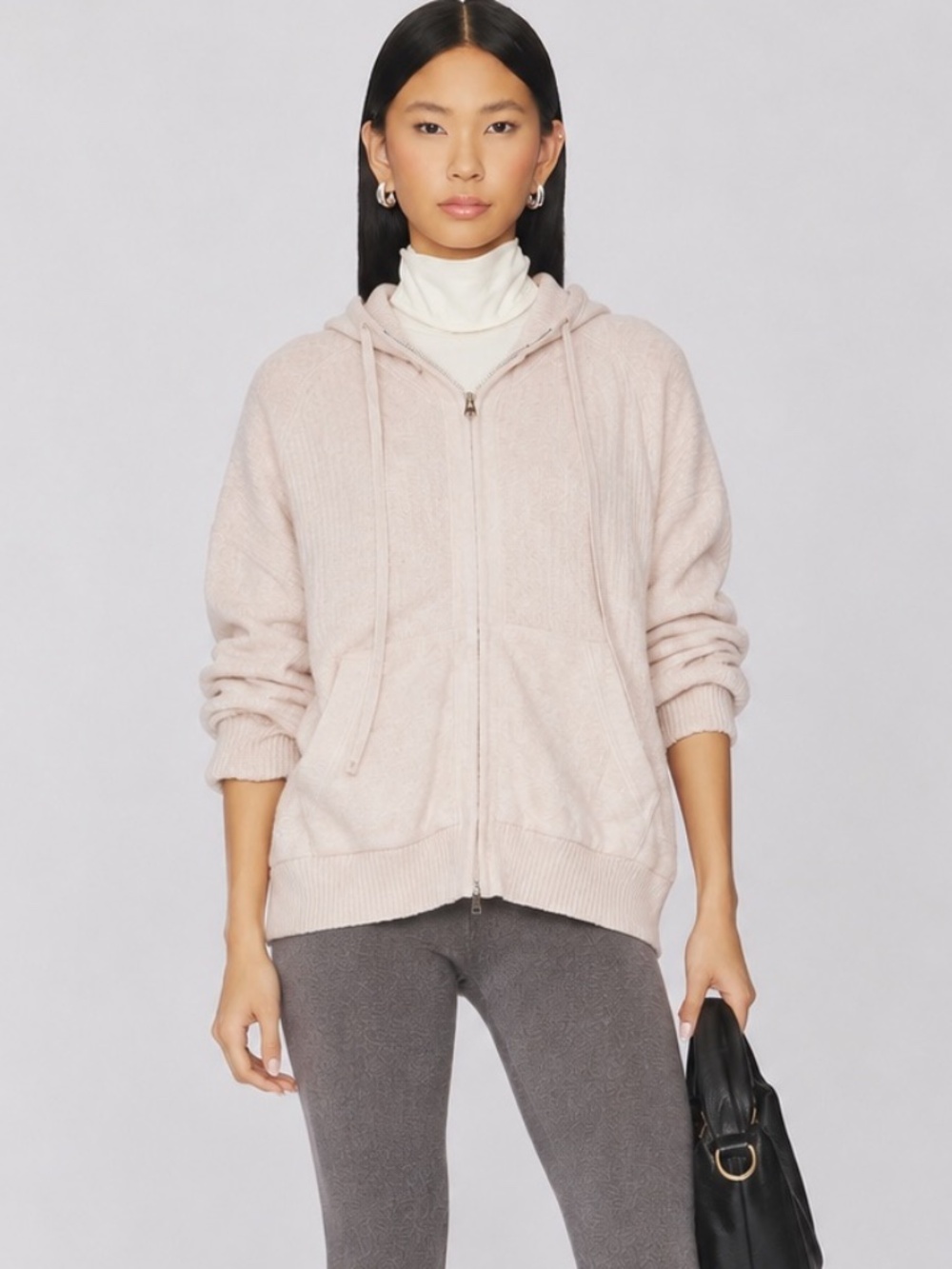 Cozy Zip-Up Hoodie in Light Blush